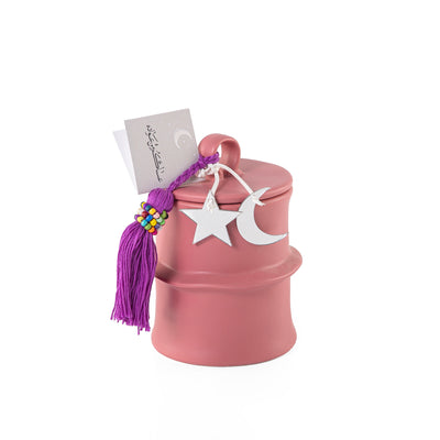 علبة قرقيعان دائرية من الخزف مع غطاء - وردي