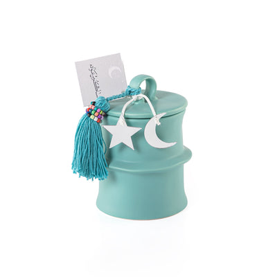 علبة قرقيعان دائرية من الخزف مع غطاء - أخضر