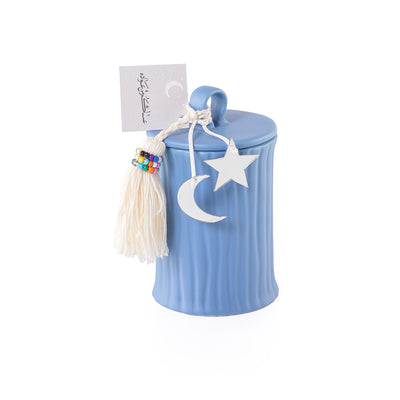 علبة قرقيعان دائرية من الخزف مع غطاء - أزرق