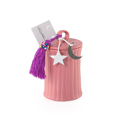 علبة قرقيعان دائرية من الخزف مع غطاء - وردي