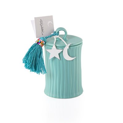 علبة قرقيعان دائرية من الخزف مع غطاء - أخضر