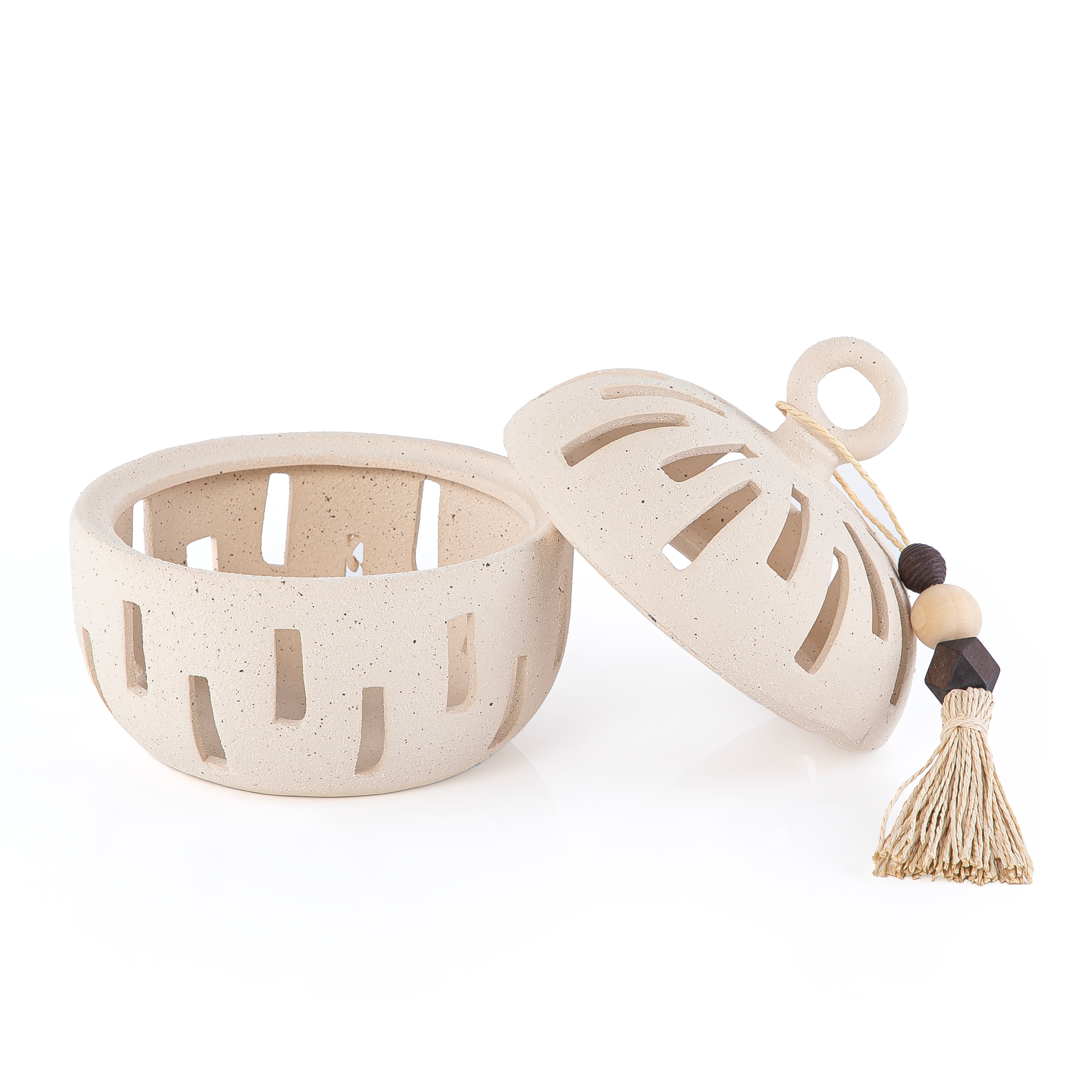 وعاء قرقيعان دائري من الفخار مع غطاء - حجم صغير