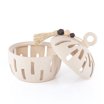 وعاء قرقيعان دائري من الفخار مع غطاء - حجم كبير 