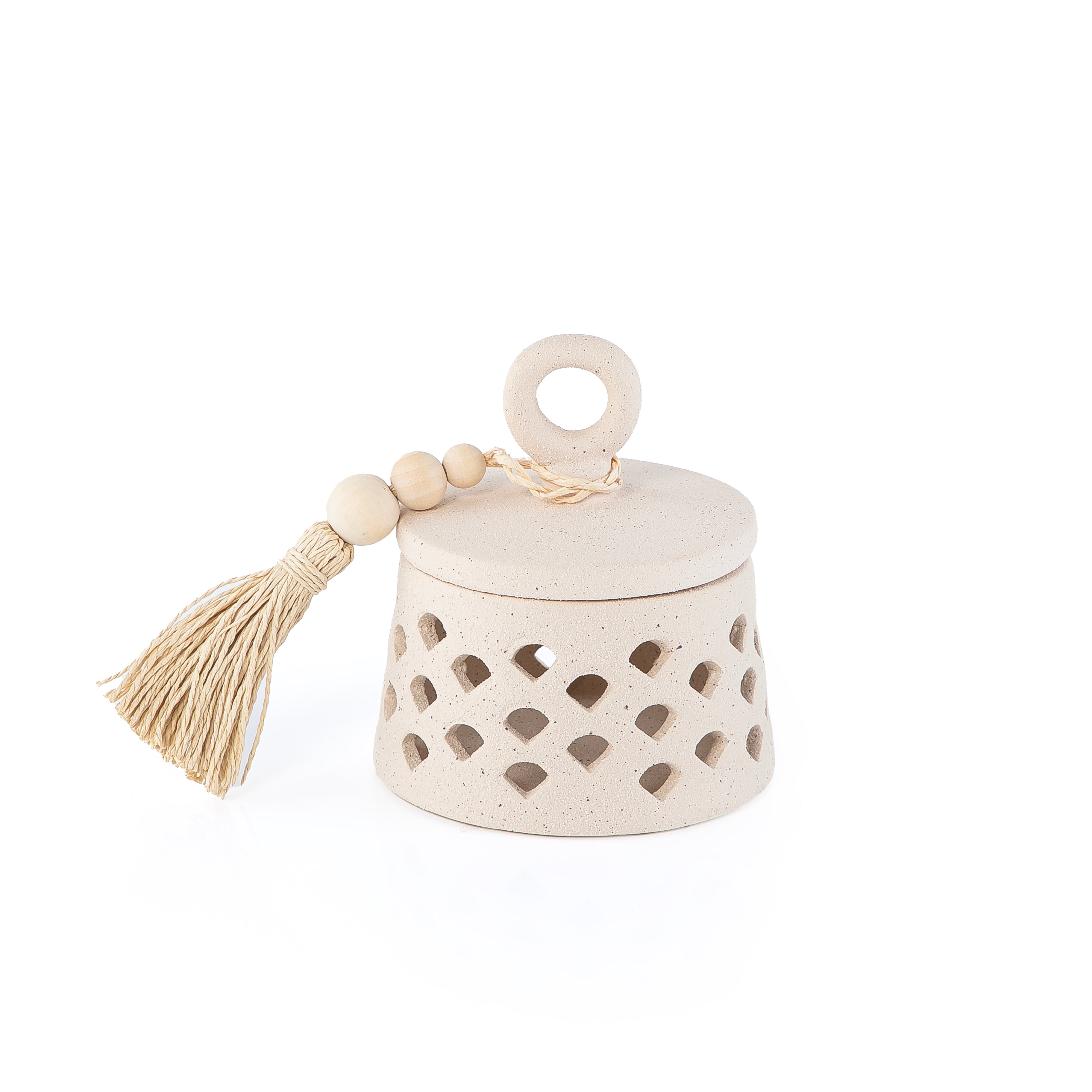 جار قرقيعان من الفخار مع غطاء - حجم صغير