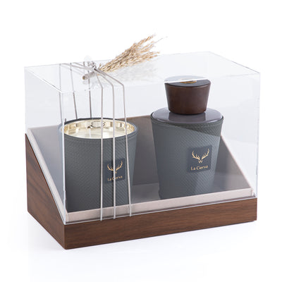Marrakesh Oud Set of Candle & Diffuser -DARK GRAY from la cierva with acrylic box