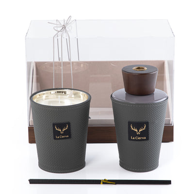 Marrakesh Oud Set of Candle & Diffuser -DARK GRAY from la cierva with acrylic box