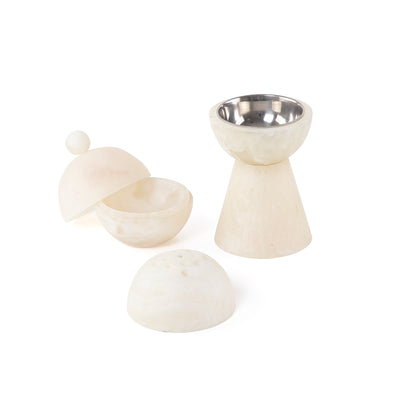 Round resin mabkhar with cover & bakhoor box - white