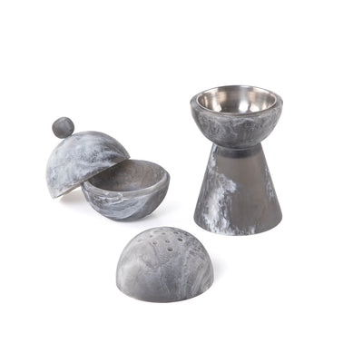 Round resin mabkhar with cover & bakhoor box - grey