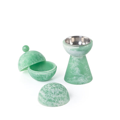 Round resin mabkhar with cover & bakhoor box - green