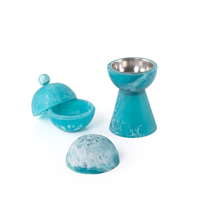 Round resin mabkhar with cover & bakhoor box - sky blue