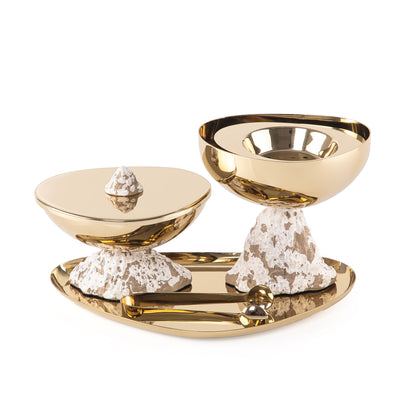 طقم مبخر معدني مع صينية وصندوق بخور وملقط مع بوكس هدايا