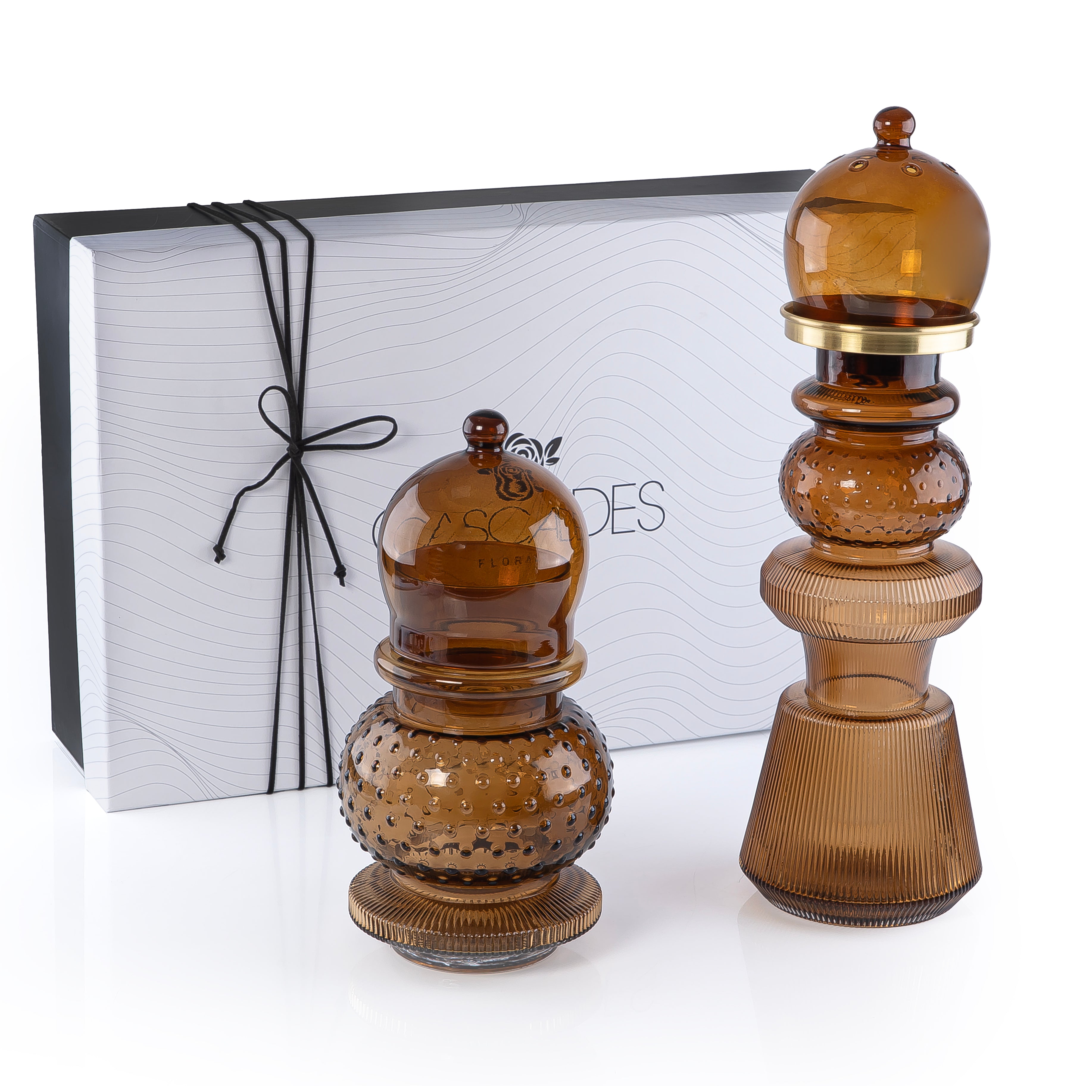 طقم مبخر زجاجي 2 قطعة كبير – بني