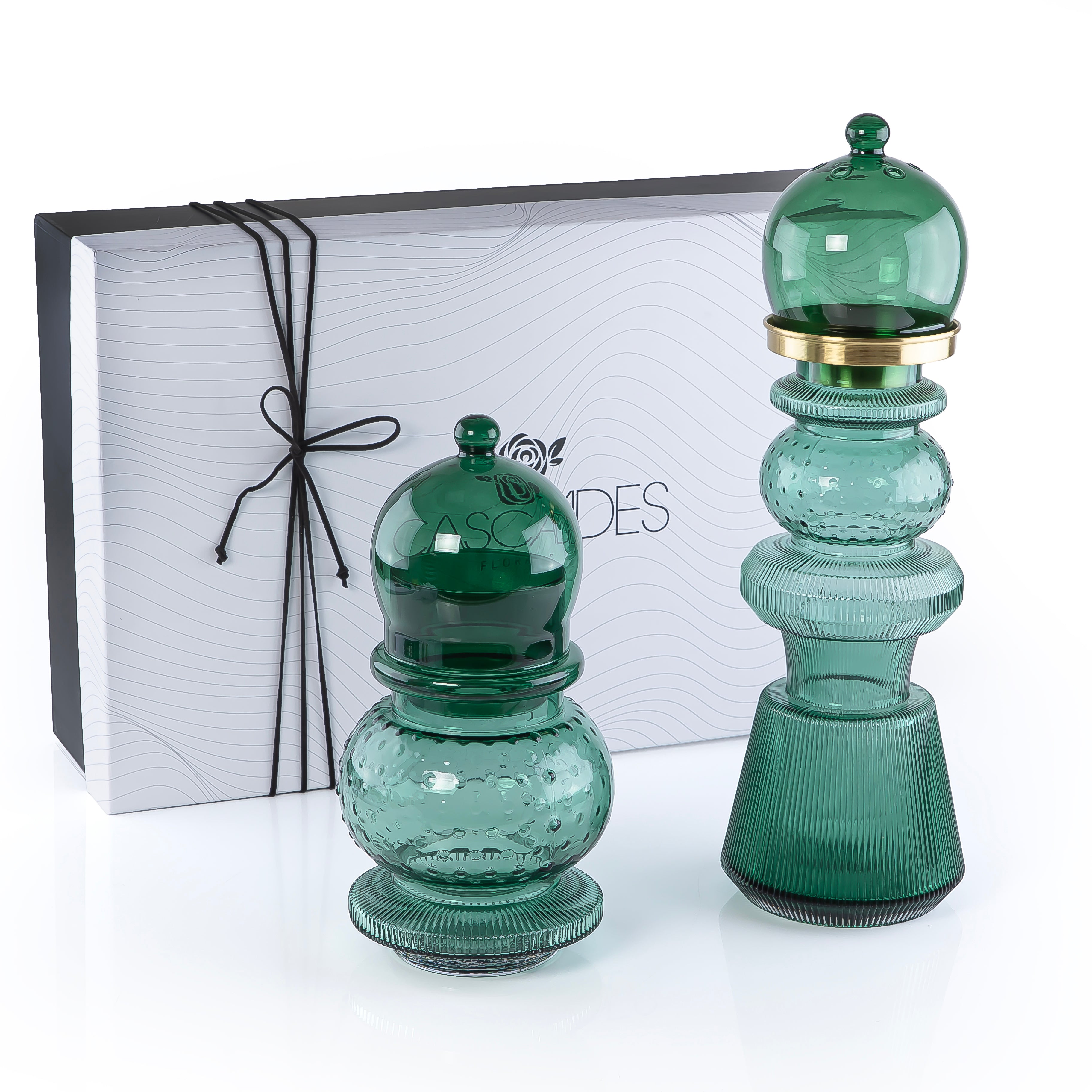 2 Pcs Large Mabkhar Set Glass Holder with Metal Burner & Dome – Green