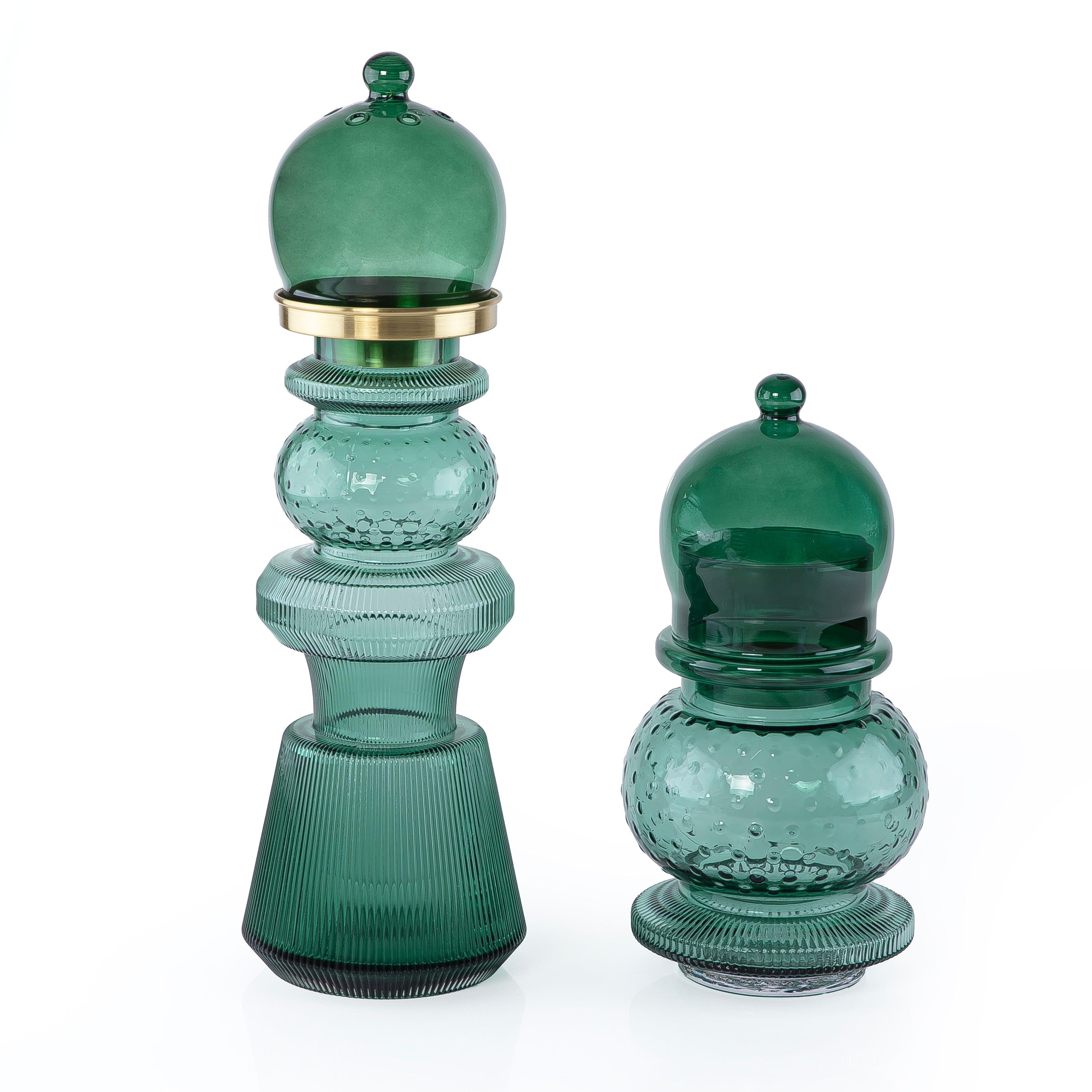 2 Pcs Large Mabkhar Set Glass Holder with Metal Burner & Dome – Green