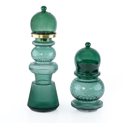 2 Pcs Large Mabkhar Set Glass Holder with Metal Burner & Dome – Green