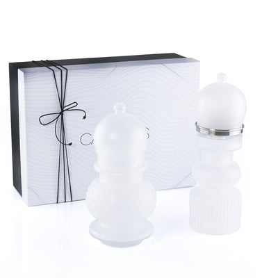 2 Pcs Small Mabkhar Set Glass Holder with Metal Burner & Dome – White