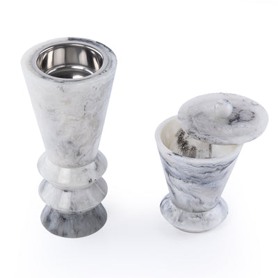 طقم مبخر أنيق من الراتنج مكون من قطعتين - أبيض&أسود