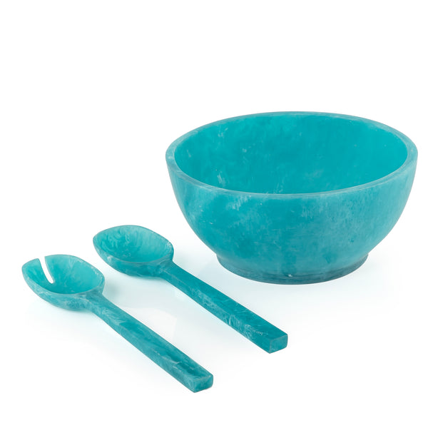 Set of blue salad bowl with 2 spoons with gift box