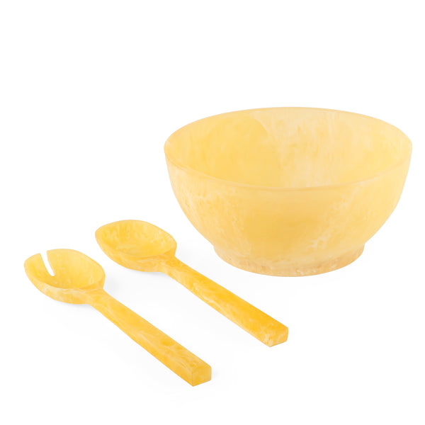 Set of yellow salad bowl with 2 spoons with gift box