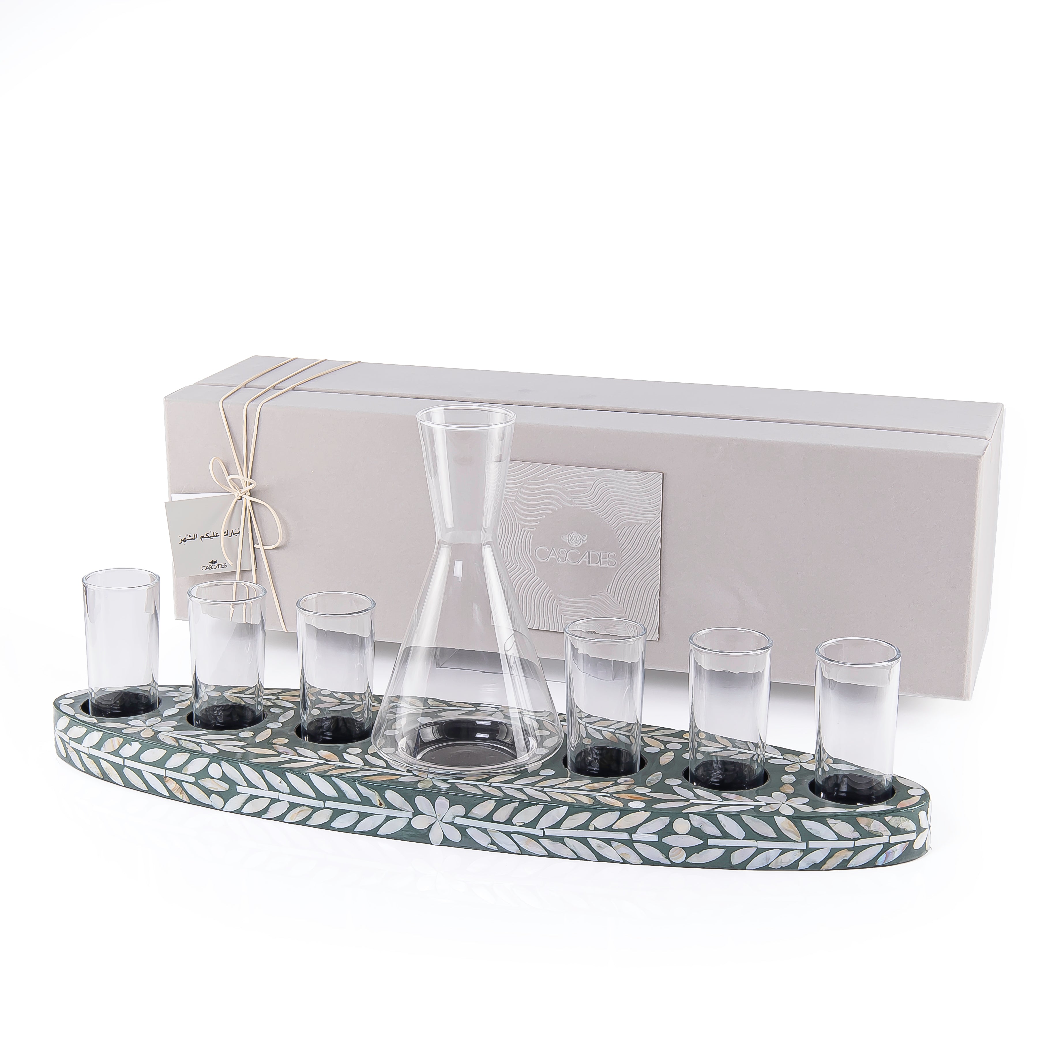 Set of Green Tray with Jar 6 Glasses and gift box
