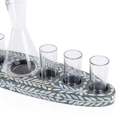 Set of Green Tray with Jar 6 Glasses and gift box