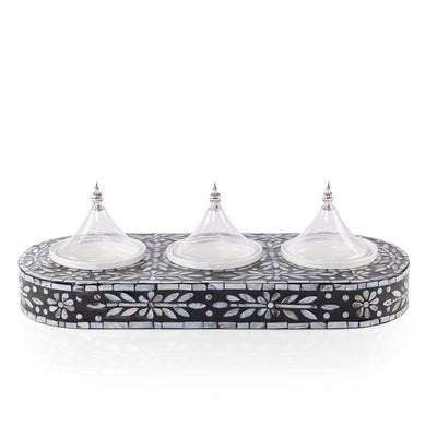 Set of Rectangle Tray with 3 Plates and gift box - Black
