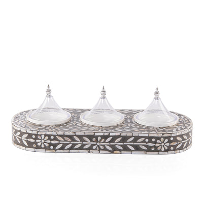 Set of Rectangle Tray with 3 Plates and gift box - Grey