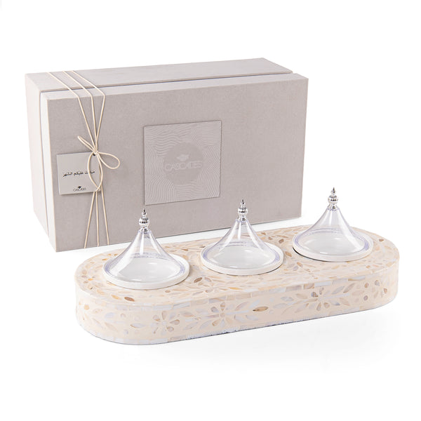 Set of Rectangle Tray with 3 Plates and gift box - Cream