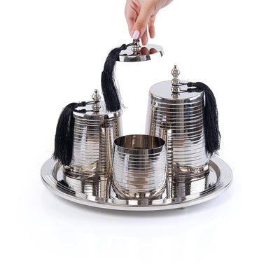 طقم معدن مغطي بالنيكل من 3 جارات وصينية