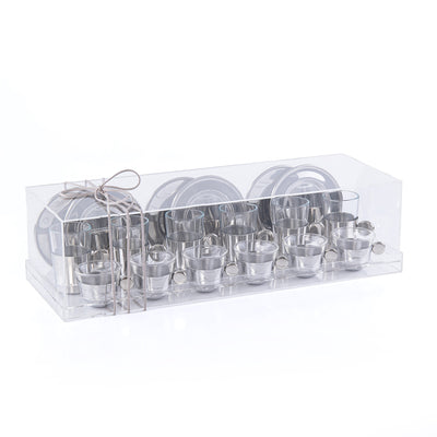 Set of 6 Coffee Cups & 6 Tea Cups and 6 Plates with Acrylic Box - Silver