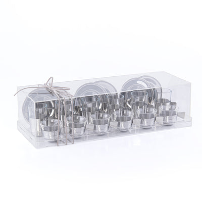 Set of 6 Coffee Cups & 6 Tea Cups and 6 Plates with Acrylic Box - Silver