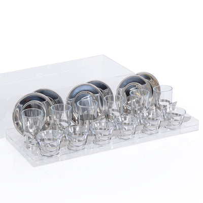 Set of 6 pcs of  Coffee Cups , 6 istikana With 6 Plates in Acrylic Box - Transparent