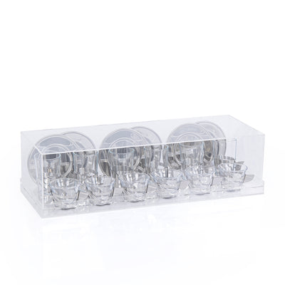 Set of 6 pcs of  Coffee Cups , 6 istikana With 6 Plates in Acrylic Box - Transparent