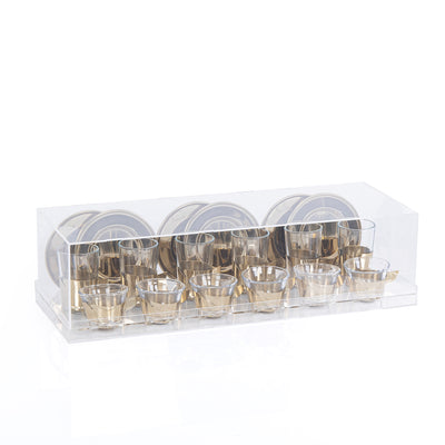 Set of 6 pcs of  Coffee Cups , 6 istikana With 6 Plates in Acrylic Box - Gold