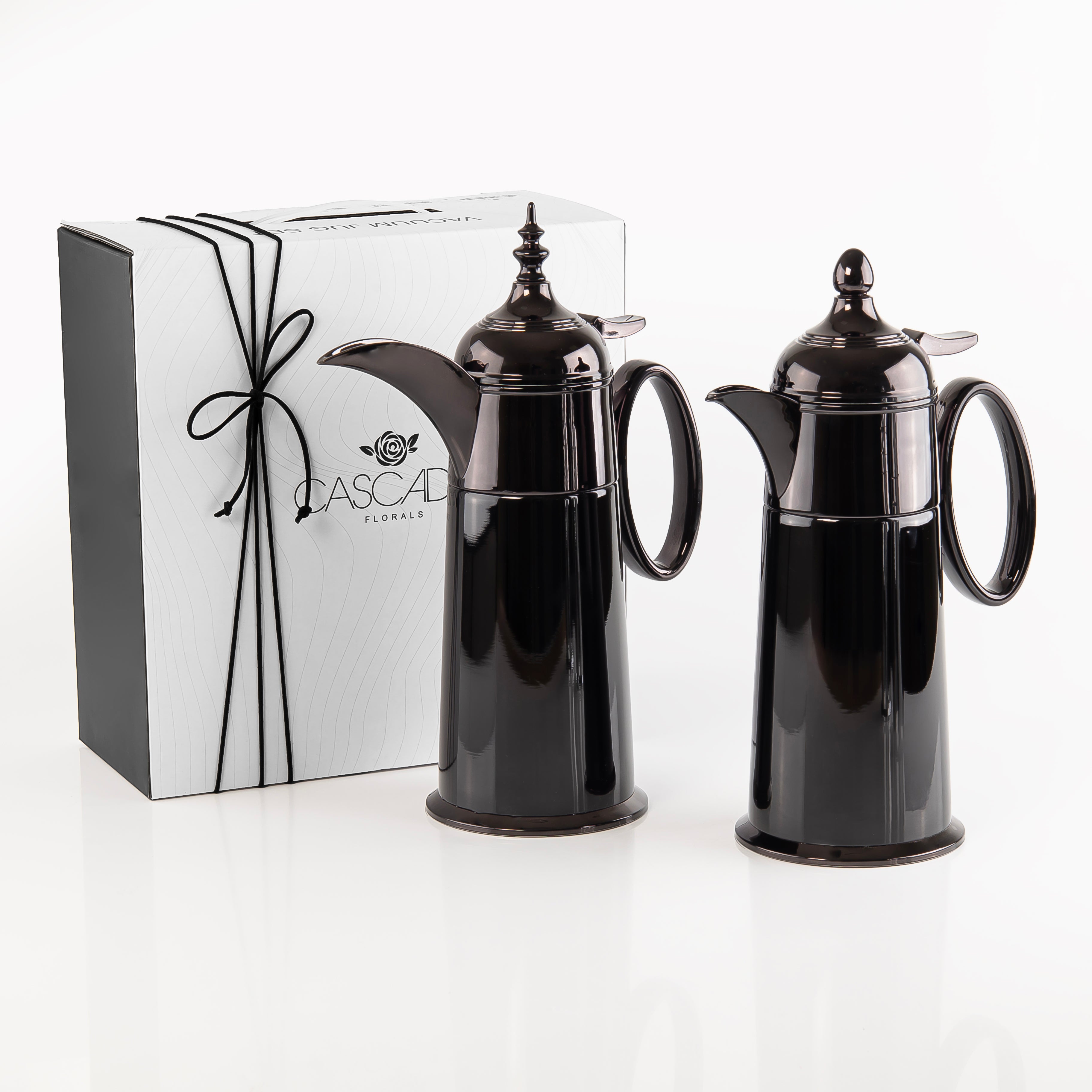 Elegant Set of 2 Stainless Steel 0.8 liter Thermos Flask With Gift Box - Black