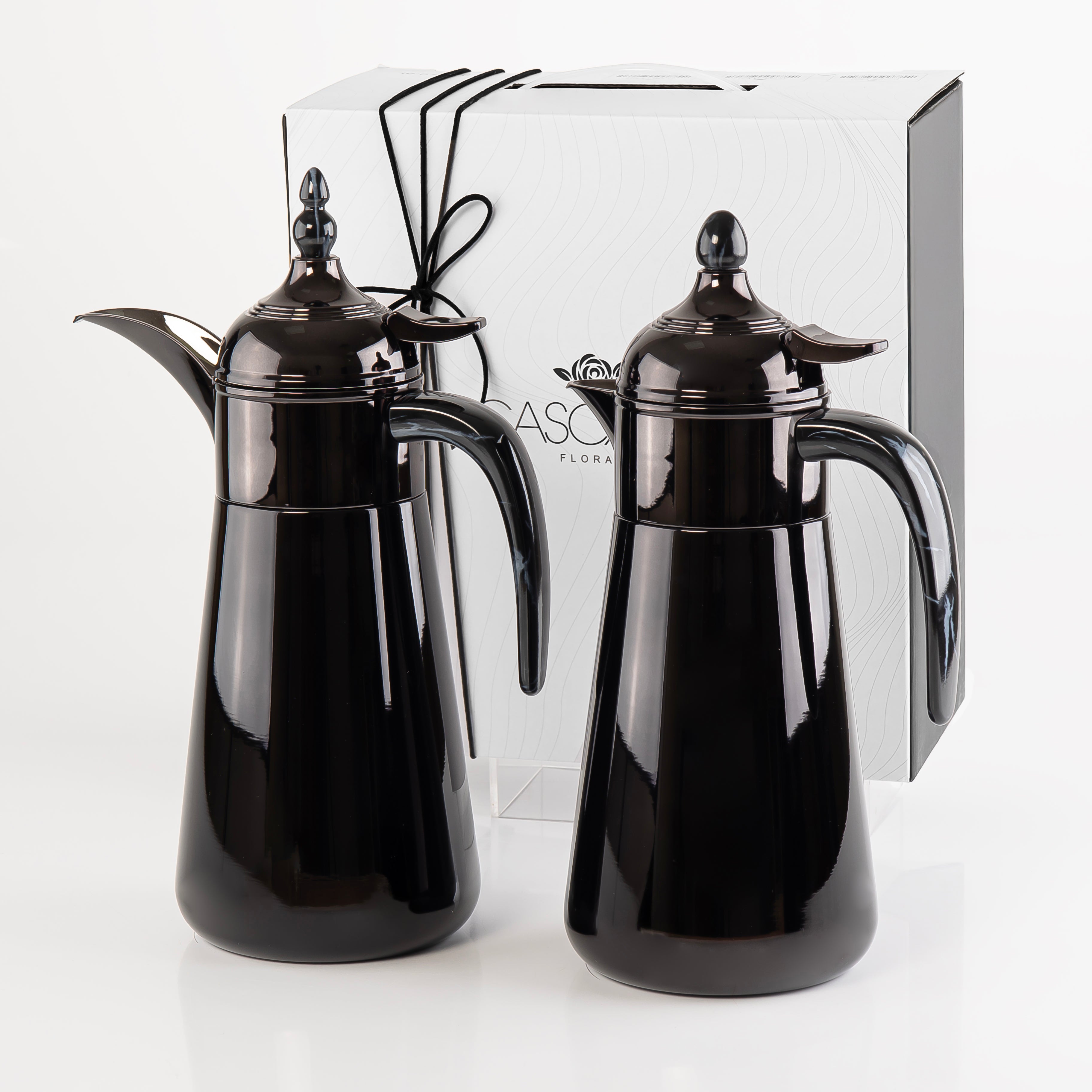 Elegant Set Of 2 Stainless Steel 1 liter Thermos Flask With Gift Box - Black