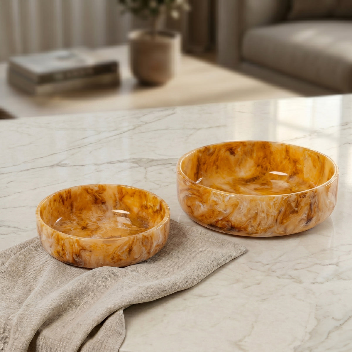 Set of 2 Resin Bowls with gift box - Amber
