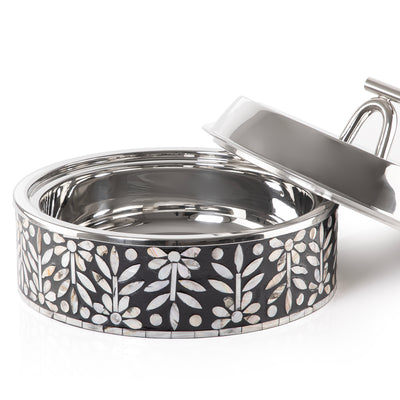 Large mother of pearl stainless steel food heat keeper - black