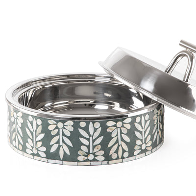 Large mother of pearl stainless steel food heat keeper - green