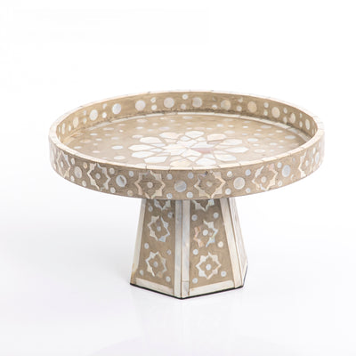 Round Mother of Pearl cake stand with Edge - Medium
