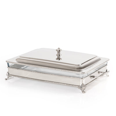 Rectangular Silver Stainless Steel Chafing Dish with Interior Glass Bowl - Large