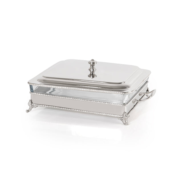 Rectangular Silver Stainless Steel Chafing Dish with Interior Glass Bowl
