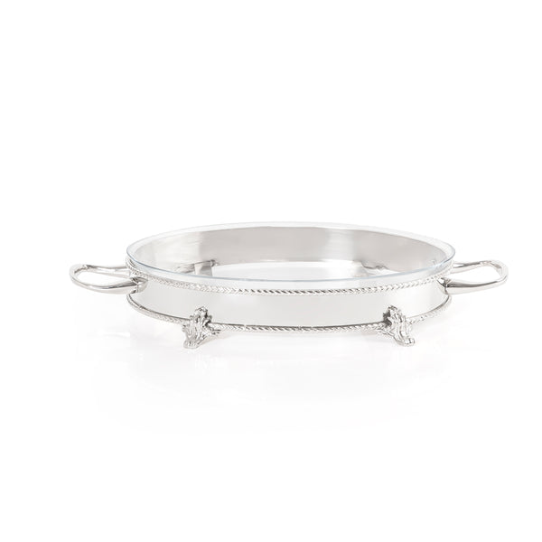 Oval Stainless Steel Serving Stand with Interior Glass Bowl - Small