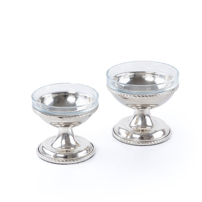 Set of 2 Pcs Shiny Metal Glass Serving Bowls
