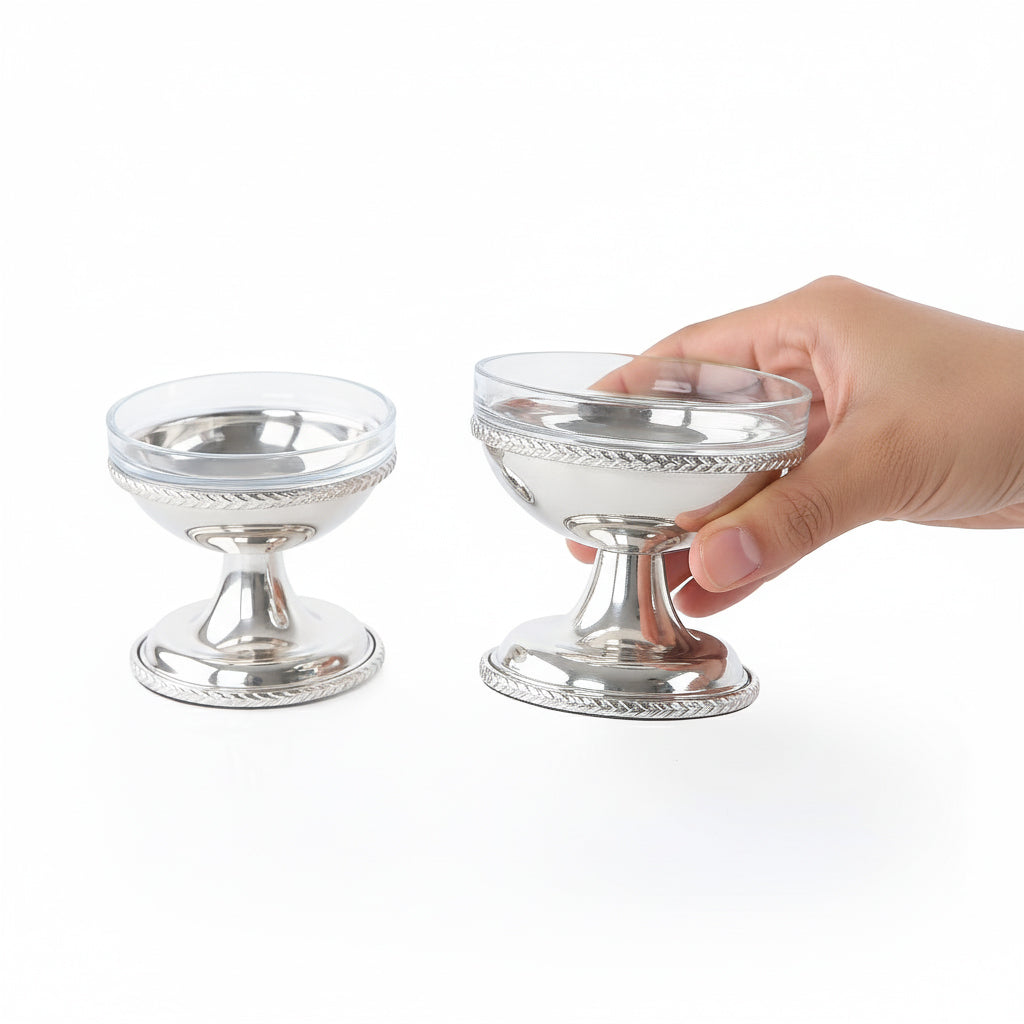 Set of 2 Pcs Shiny Metal Glass Serving Bowls