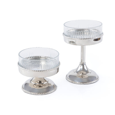 Set of 2 Pcs Shiny Metal Glass Stand with Bowl