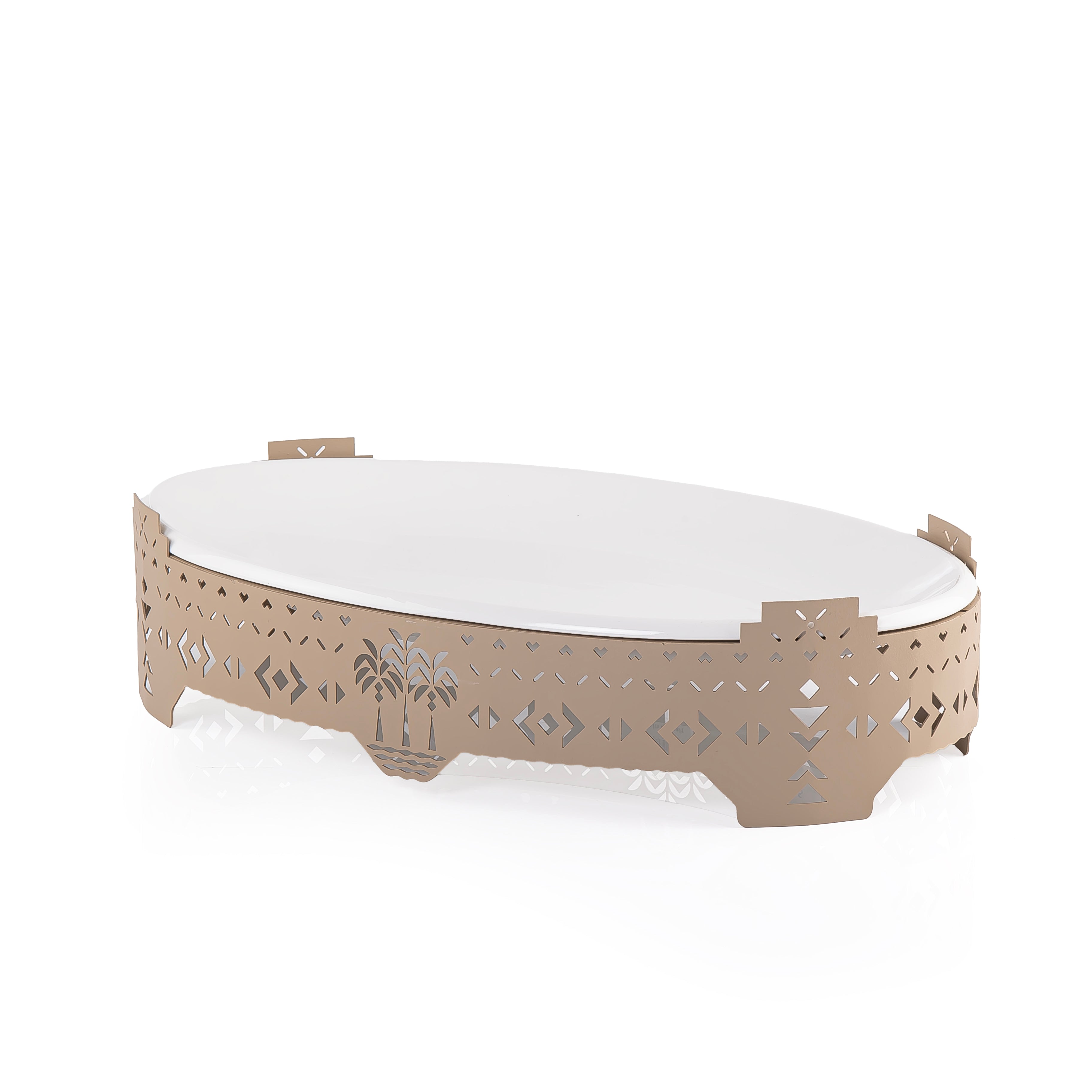 صحن سيراميك مستطيل مع قاعدة معدنية