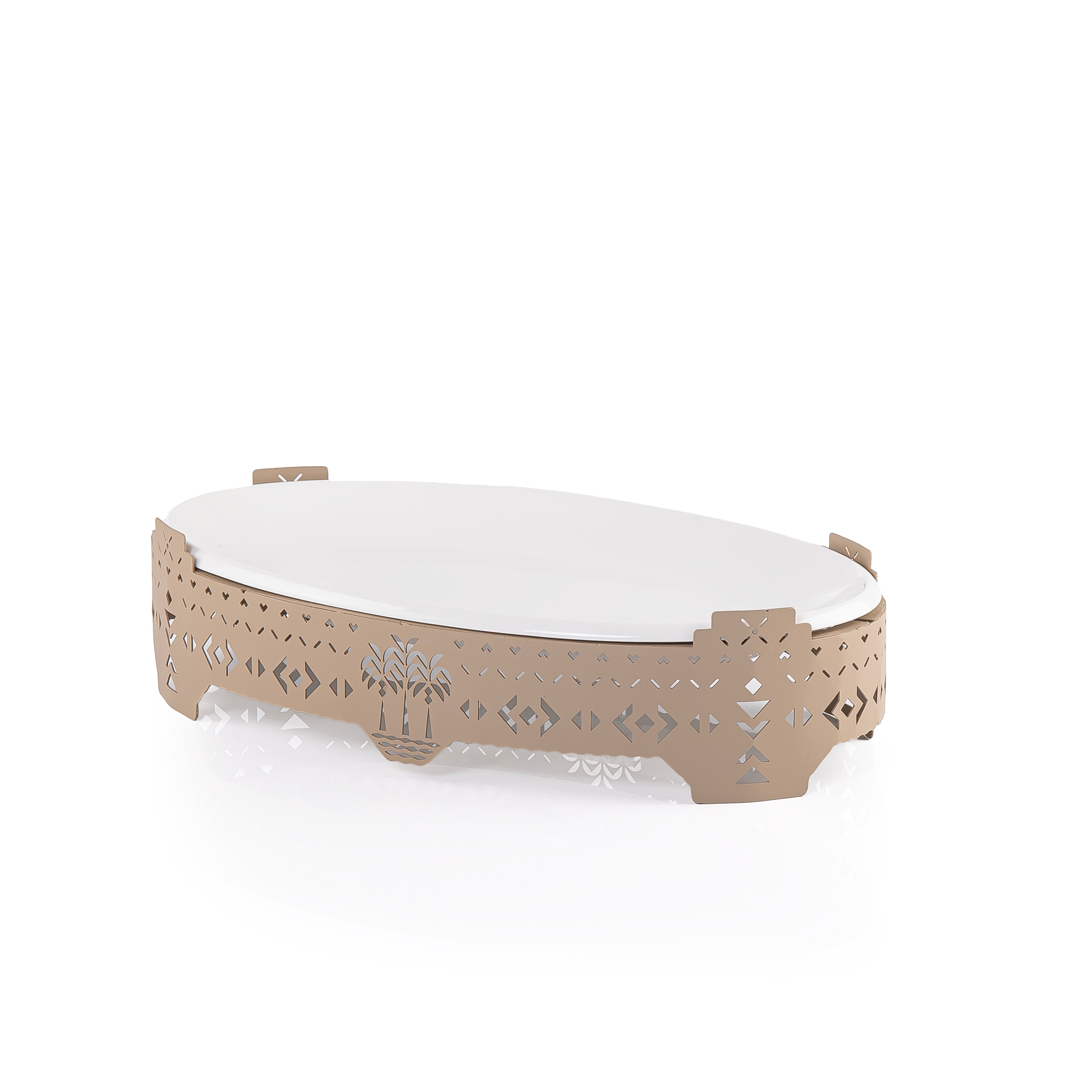 صحن سيراميك مستطيل مع قاعدة معدنية