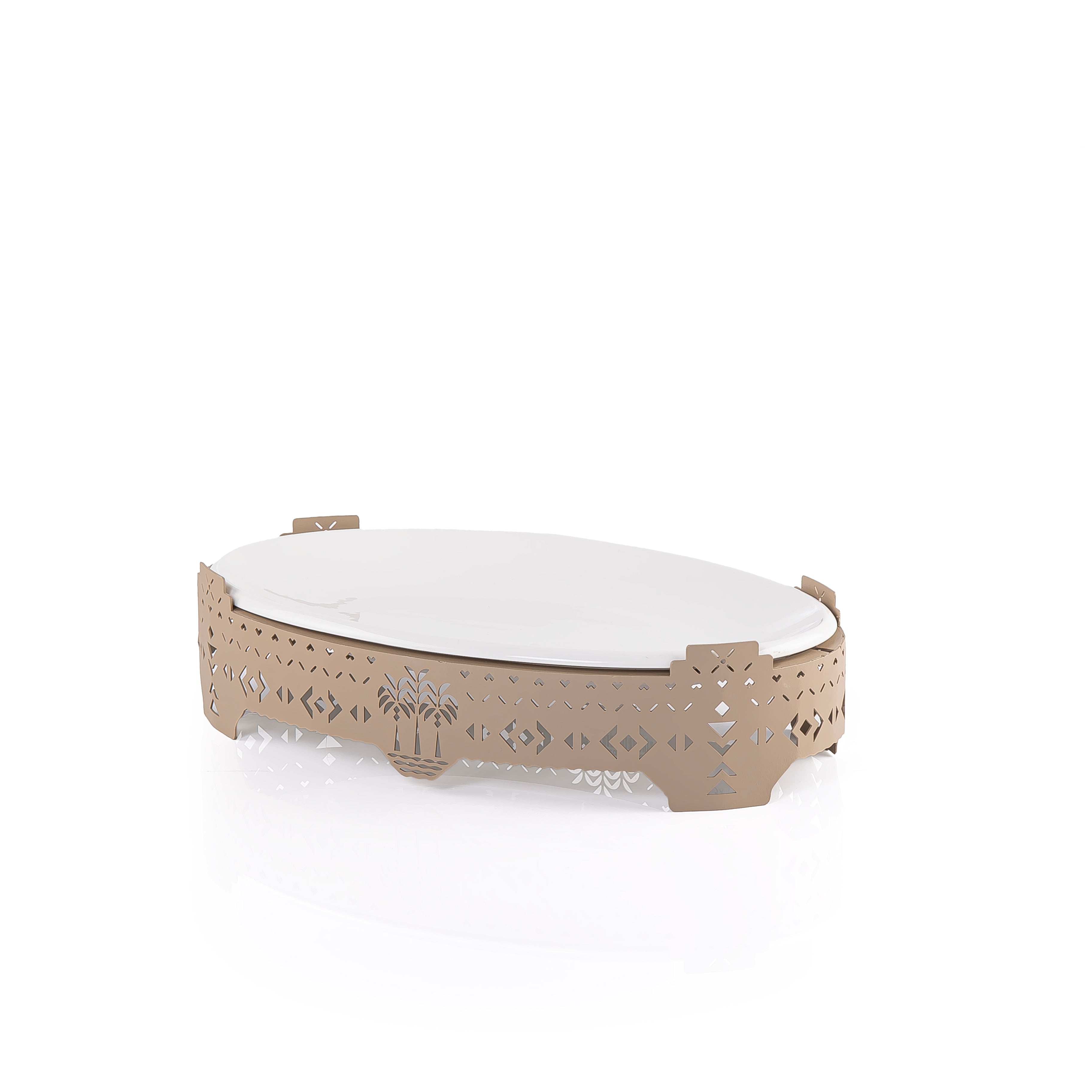 صحن سيراميك مستطيل مع قاعدة معدنية