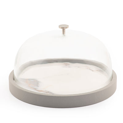 طبق جلد بغطاء زجاج
